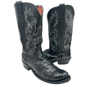 Lucchese Handmade Black Full Quill Ostrich Cowboy Boots in Men's Size 9.5 D
